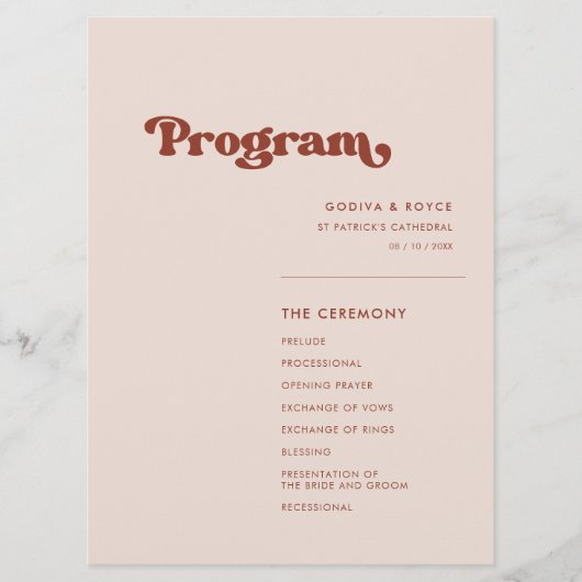 Stijlvolle retro pink bruiloft programmakaart (Voorkant)