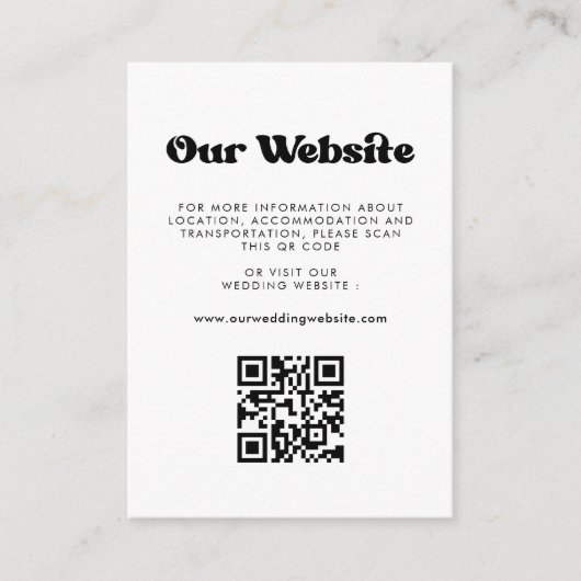 Stijlvolle retro QR code bruiloft website Informatiekaartje (Voorkant)