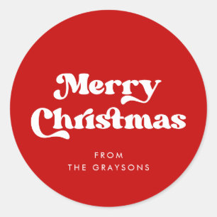 Stijlvolle retro rode vrolijke kerst ronde sticker
