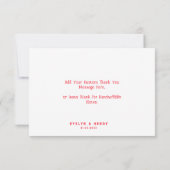 Stijlvolle Retro Rood & Wit Groovy Script Wedding Bedankkaart (Achterkant)
