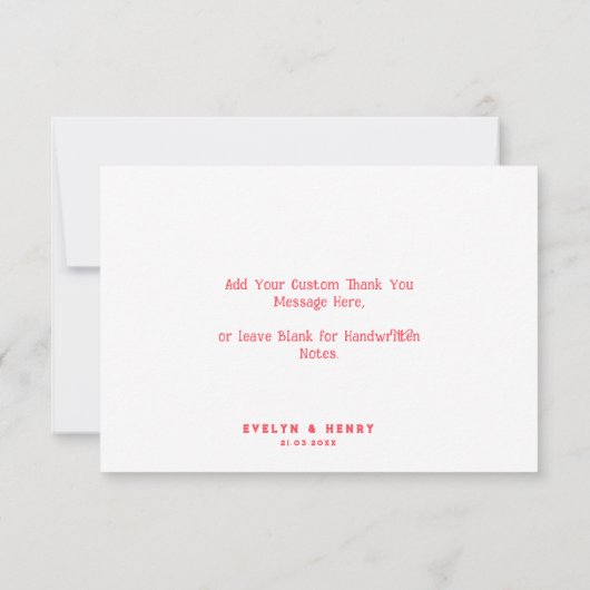 Stijlvolle Retro Rood & Wit Groovy Script Wedding Bedankkaart (Achterkant)
