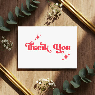 Stijlvolle Retro Rood & Wit Groovy Script Wedding Bedankkaart