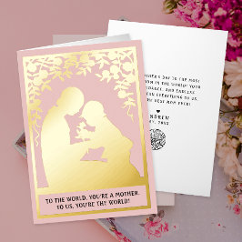 Stijlvolle  Retro Roos Roze Moeder Kind Flora Folie Feestdagenkaart