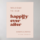 Stijlvolle retro roze Happily Ever After Welcome Poster (Voorkant)