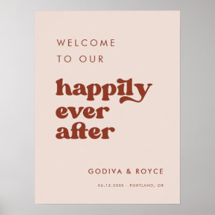 Stijlvolle retro roze Happily Ever After Welcome Poster