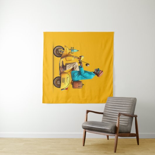 Stijlvolle Retro scooter rijden Wandkleed (In Situ (horizontaal))