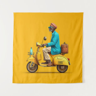 Stijlvolle Retro scooter rijden Wandkleed