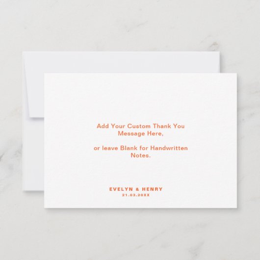 Stijlvolle retro Sinaasappel groovy script bruilof Bedankkaart (Achterkant)