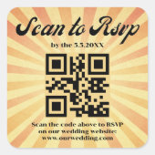 Stijlvolle retro sinaasappel RSVP QR code bruiloft Vierkante Sticker (Voorkant)