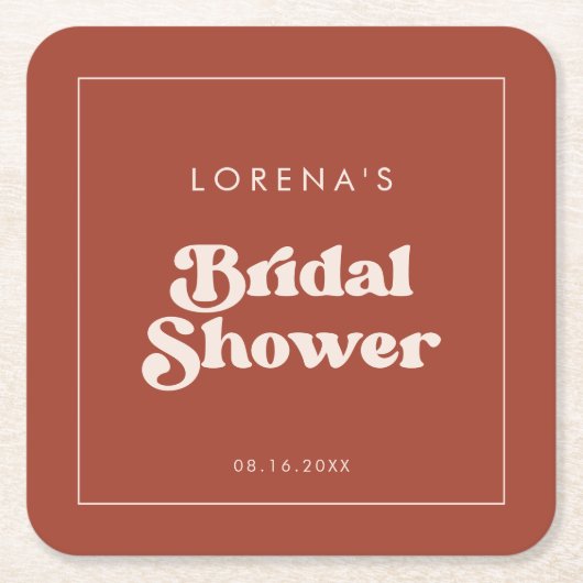 Stijlvolle retro Terracotta Bruiloftsborrel Kartonnen Onderzetters (Voorkant)