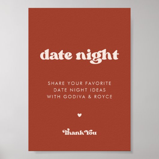 Stijlvolle retro Terracotta Datum nacht ideeën tek Poster (Voorkant)