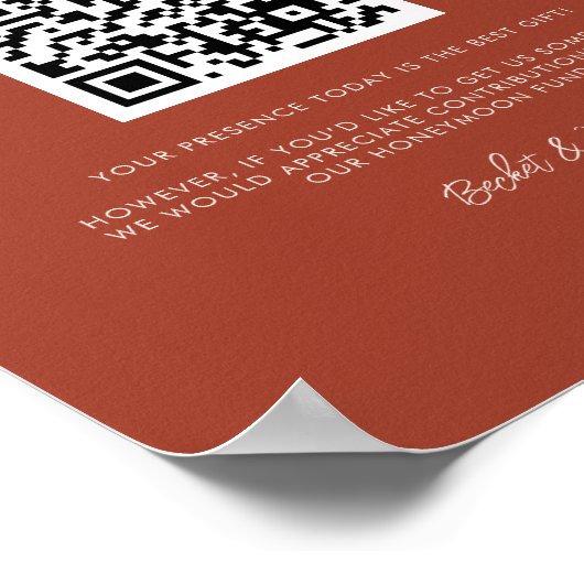 Stijlvolle retro Terracotta Honeymoon fonds QR cod Poster (Hoek)