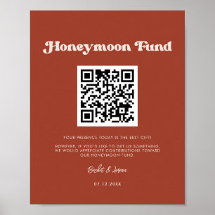 Stijlvolle retro Terracotta Honeymoon fonds QR cod Poster