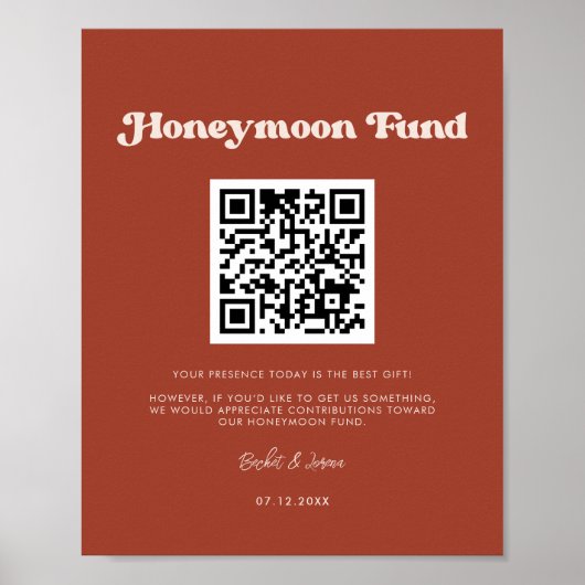 Stijlvolle retro Terracotta Honeymoon fonds QR cod Poster (Voorkant)