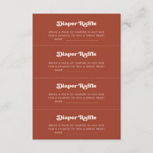 Stijlvolle retro Terracotta Luier Raffle spelkaart Informatiekaartje (Voorkant)