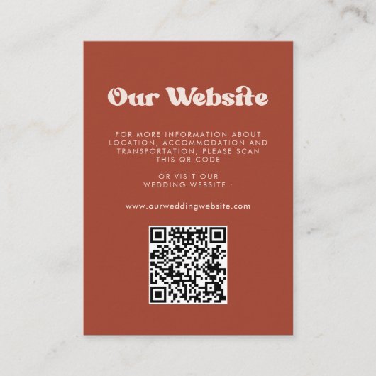 Stijlvolle retro Terracotta QR code bruiloft websi Informatiekaartje (Voorkant)