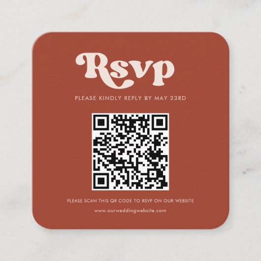 Stijlvolle retro terracotta QR code RSVP respons Informatiekaartje (Voorkant)