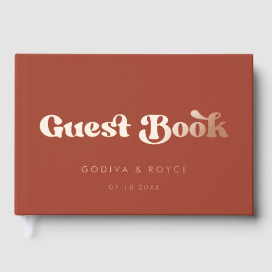 Stijlvolle Retro Terracotta Roos Gold Folie bruilo Gastenboek (Voorkant)