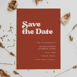 Stijlvolle retro terracotta save the date