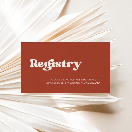 Stijlvolle retro terracotta trouwboekkaart informatiekaartje