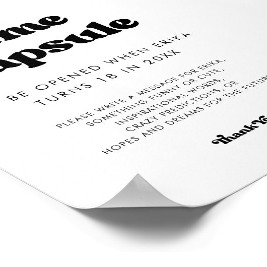 Stijlvolle retro Tijdcapsule 1e Verjaardag teken Poster (Hoek)