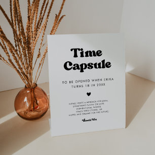 Stijlvolle retro Tijdcapsule 1e Verjaardag teken Reclamebord Met Voetstuk