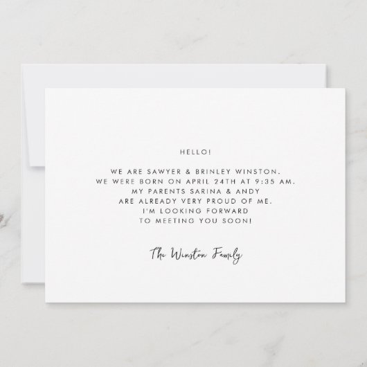 Stijlvolle retro Twice Blessed Twins Geboorte foto Aankondiging (Achterkant)