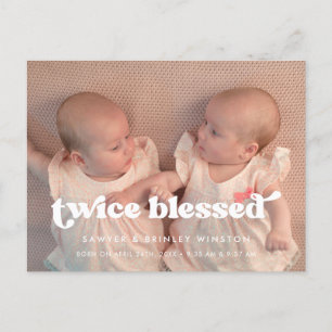 Stijlvolle retro Twice Blessed Twins Geboorte foto Briefkaart