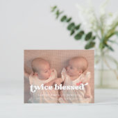 Stijlvolle retro Twice Blessed Twins Geboorte foto Briefkaart (Staand voorkant)