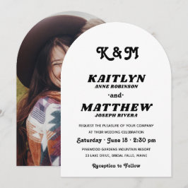 Stijlvolle Retro Typografie Monogram Fotobruiloft Kaart