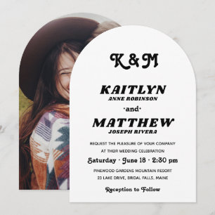 Stijlvolle Retro Typografie Monogram Fotobruiloft Kaart