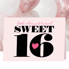 Stijlvolle Retro Typografie Sweet Sixteen Roze Zwa Kaart
