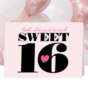Stijlvolle Retro Typografie Sweet Sixteen Roze Zwa Kaart