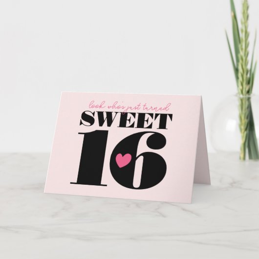 Stijlvolle Retro Typografie Sweet Sixteen Roze Zwa Kaart (Voorkant)