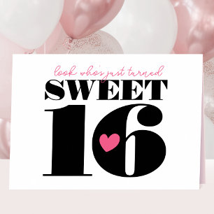 Stijlvolle Retro Typografie Sweet Sixteen Wit Roze Kaart