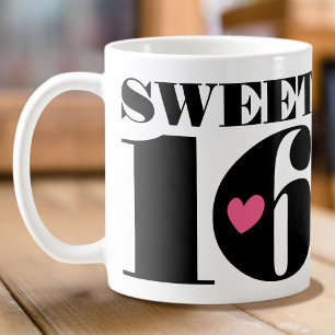 Stijlvolle Retro Typografie Sweet Sixteen Zwart Ro Koffiemok