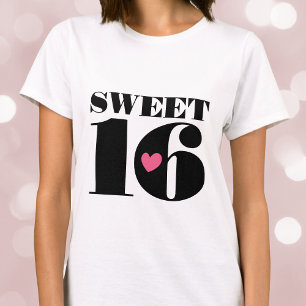 Stijlvolle Retro Typografie Sweet Sixteen Zwart Ro T-shirt