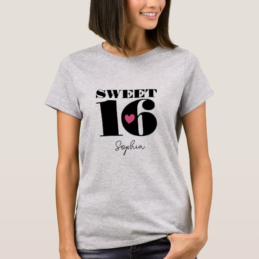 Stijlvolle Retro Typografie Sweet Sixteen Zwart Ro T-shirt (Voorkant)