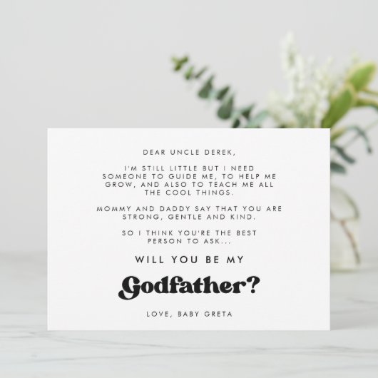 Stijlvolle retro Wil je mijn Godfather kaart zijn? (Staand voorkant)