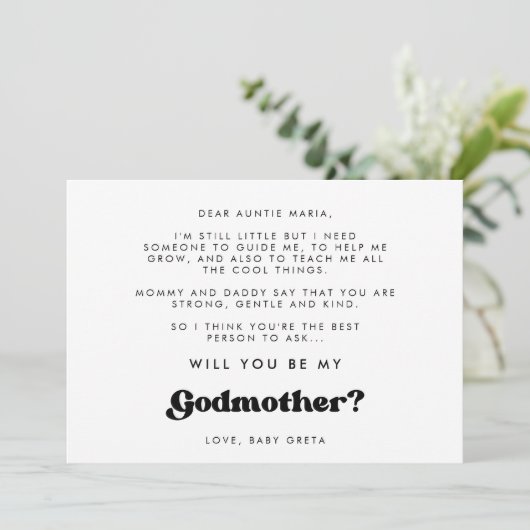 Stijlvolle retro Wil je mijn Godmother kaart zijn (Staand voorkant)