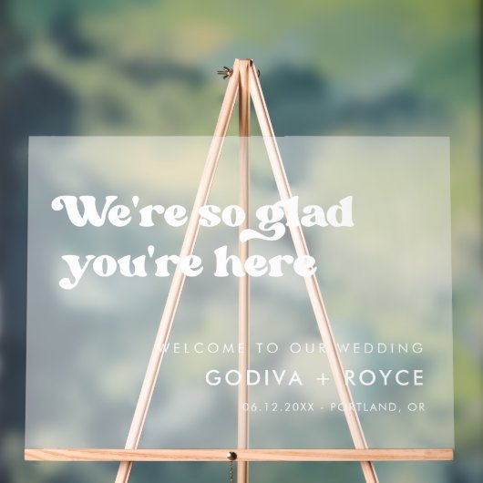 Stijlvolle retro wit Zo blij dat je hier Frosted b Acryl Bord (Neutraal)