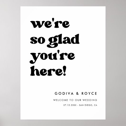 Stijlvolle retro Zo blij dat je hier bent Bruiloft Poster (Voorkant)
