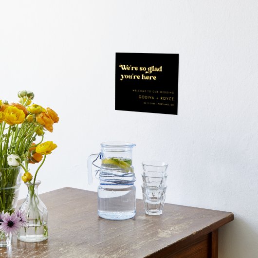 Stijlvolle retro zwart en goud Zo blij dat je hier Folie Afdrukken (Laag (Keuken))