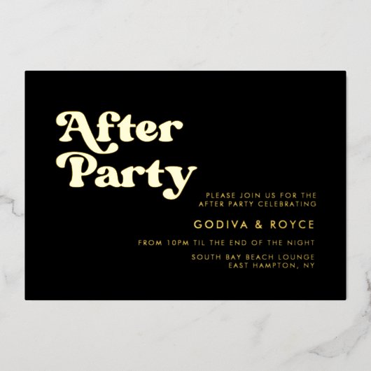 Stijlvolle retro zwart-gouden bruiloft na feest folie uitnodiging (Voorkant)