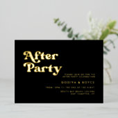 Stijlvolle retro zwart-gouden bruiloft na feest folie uitnodiging (Staand Voorkant)