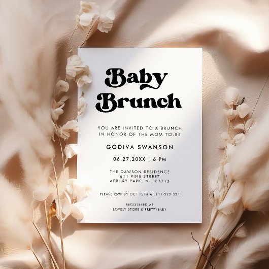 Stijlvolle retro zwart-wit Baby Brunch Kaart