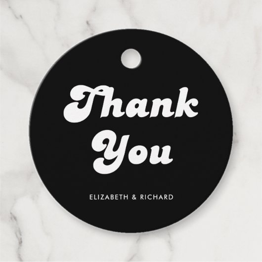 Stijlvolle Retro Zwart & Wit bruiloft Bedankjes Labels (Voorkant)
