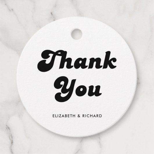 Stijlvolle Retro Zwart & Wit bruiloft Bedankjes Labels (Voorkant)