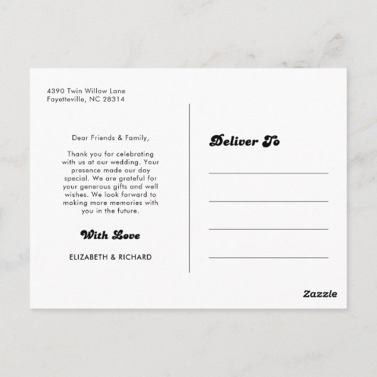 Stijlvolle retro zwart wit bruiloft dank u foto briefkaart (Achterkant)