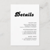 Stijlvolle Retro Zwart & Wit bruiloft Details Informatiekaartje (Voorkant)